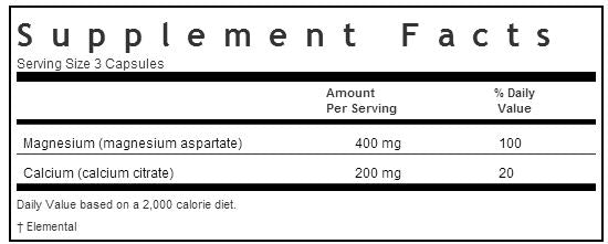 Bluebonnet Magnesium Calcium 2:1 Ratio 180 capsules label
