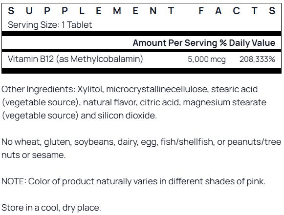 Jarrow Formulas Methyl B-12 5000mcg 60 lozenges - Cherry Flavor