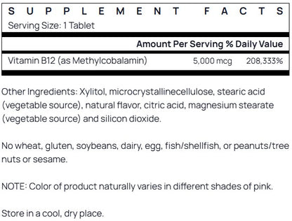 Jarrow Formulas Methyl B-12 5000mcg 60 lozenges - Cherry Flavor