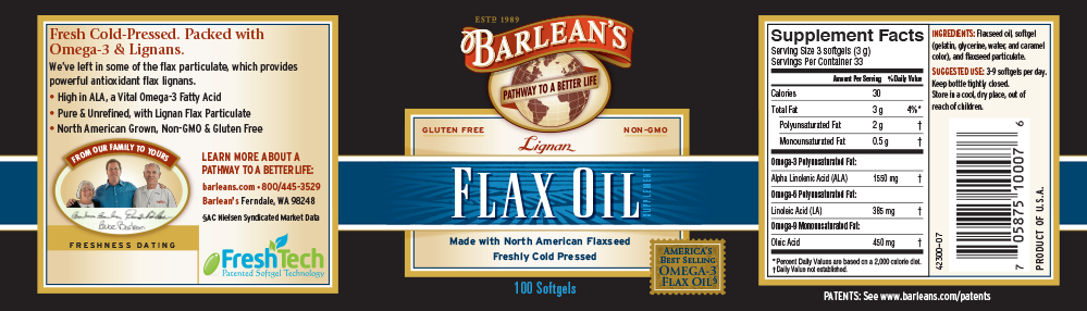 Barlean's Lignan Flaxseed Oil 100 softgels