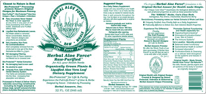 Herbal Answers Herbal Aloe Force Juice Label