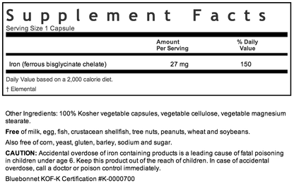 Bluebonnet Chelated Iron 27mg Supplement Facts