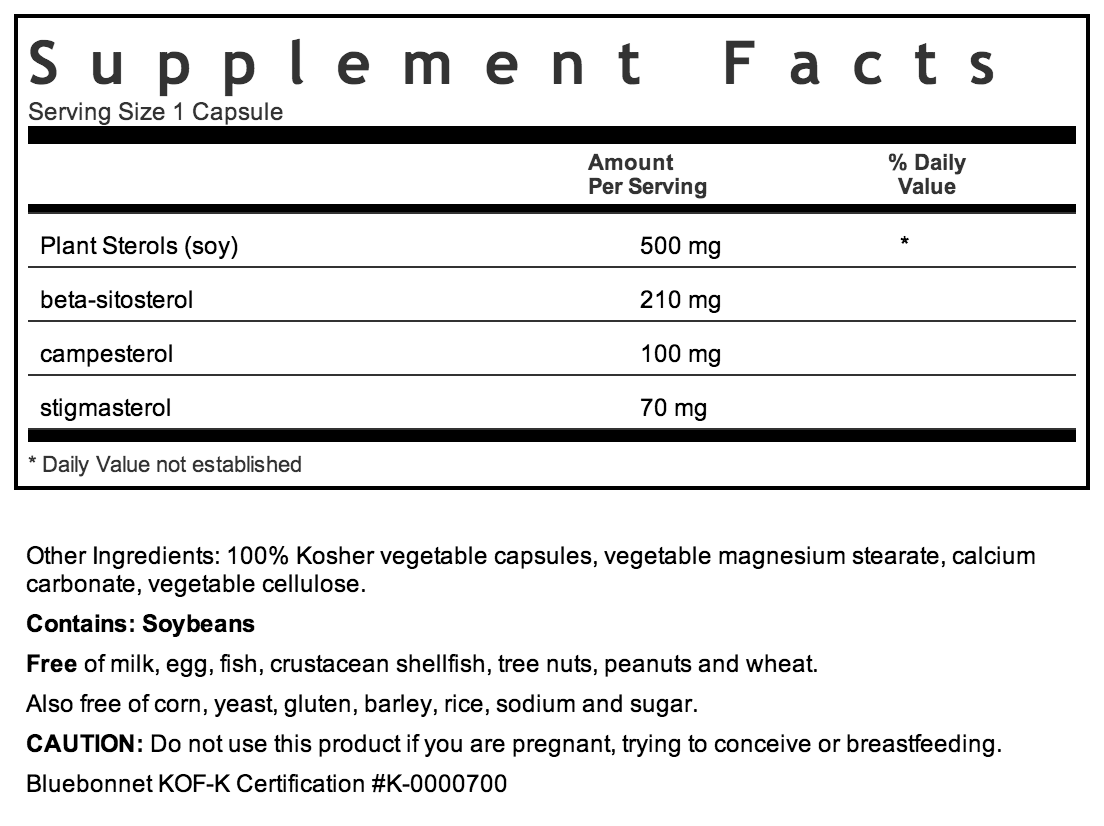 Bluebonnet Plant Sterols 500mg Supplement Facts