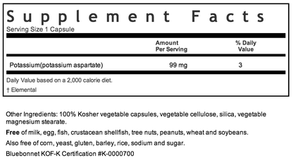 Bluebonnet Potassium 99mg Supplement Facts