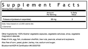 Bluebonnet Potassium 99mg Supplement Facts