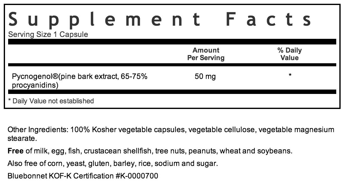 Bluebonnet Pycnogenol 50mg Supplement Facts