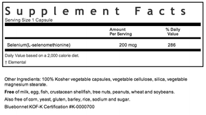 Bluebonnet Selenium 200mcg Supplement Facts