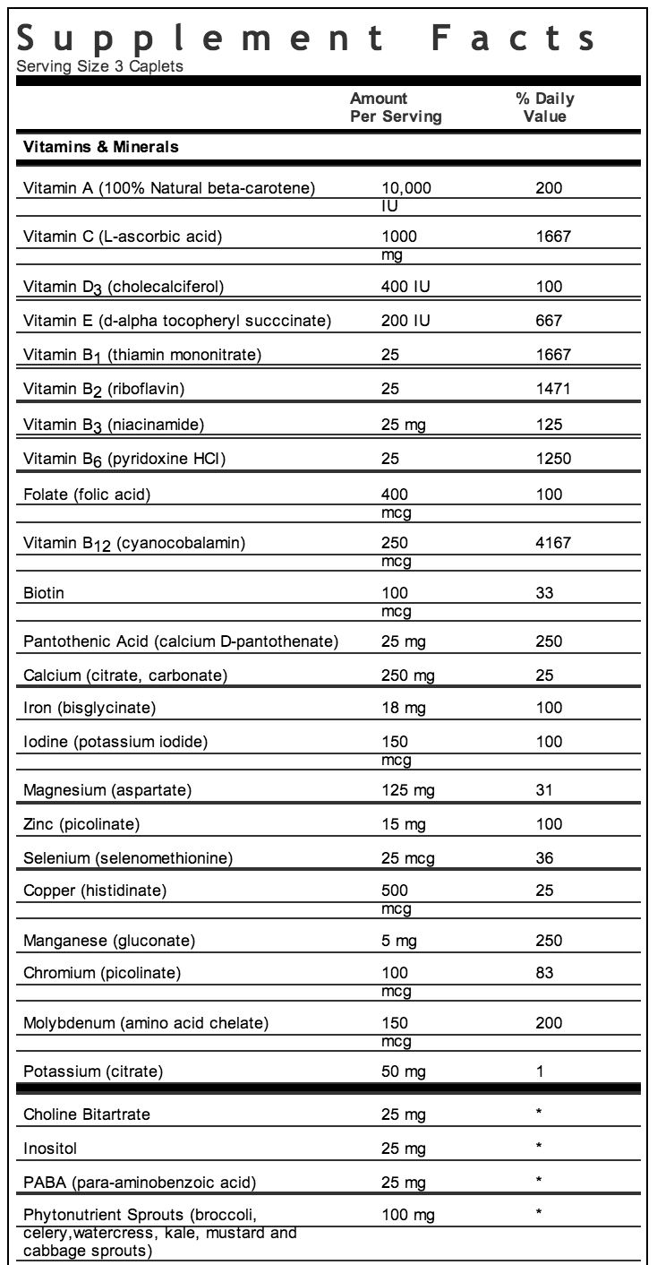 Bluebonnet Super Earth Form Iron Free Supplement Facts 1