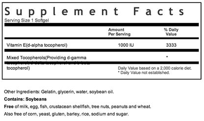 Bluebonnet Vitamin E 1000IU Supplement Facts