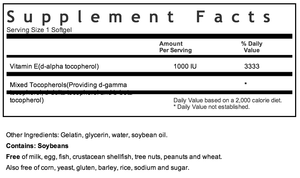 Bluebonnet Vitamin E 1000IU Supplement Facts