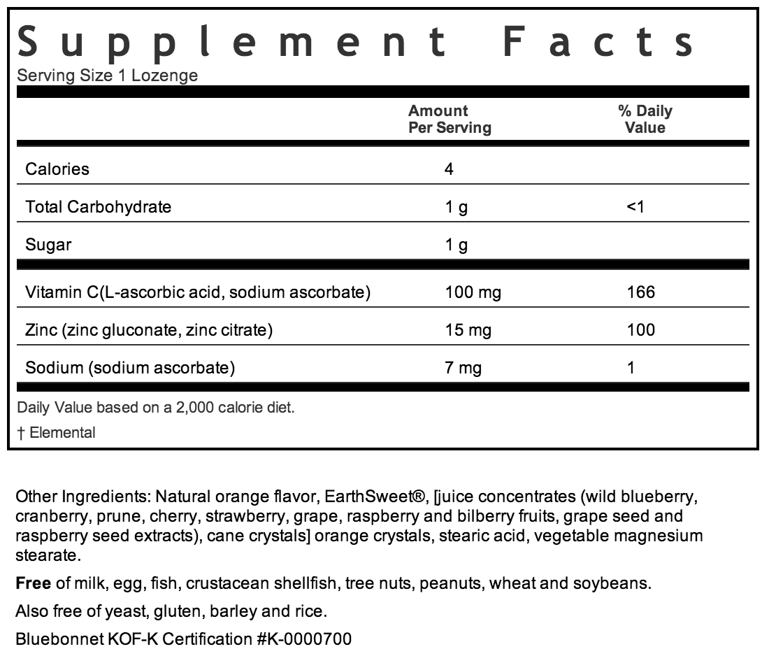 Bluebonnet EarthSweet® Zinc 15 mg Lozenges Supplement Facts