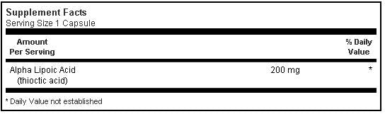 Bluebonnet Alpha Lipoic Acid 200mg 60 vcaps Label