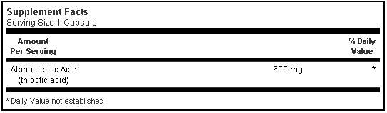 Bluebonnet Alpha Lipoic Acid 600mg 60 vcaps Label