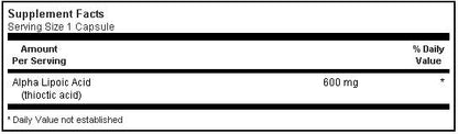 Bluebonnet Alpha Lipoic Acid 600mg 60 vcaps Label