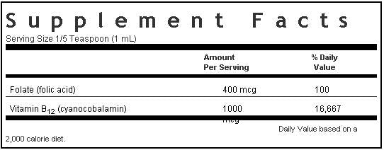 Bluebonnet Liquid Vitamin B12 & Folic Acid 2 ounces Label