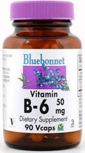 Load image into Gallery viewer, Bluebonnet Vitamin B-6 50mg 90 vcaps Front