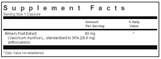 Bluebonnet Standardized Bilberry Fruit Extract 80mg 60 capsules Label