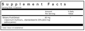 Bluebonnet Standardized Bilberry Fruit Extract 80mg 60 capsules Label