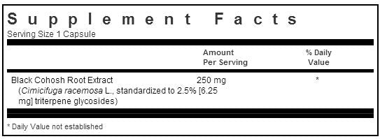 Bluebonnet Standardized Black Cohosh Root Extract 60 capsules Label