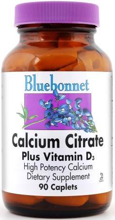 Bluebonnet Calcium Citrate Plus Vitamin D3 90 caplets Front