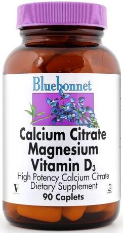 Bluebonnet Calcium Citrate Magnesium Plus Vitamin D3 90 caplets Front