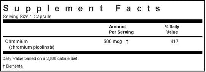 Bluebonnet Chromium Picolinate 500mcg 100 capsules Label