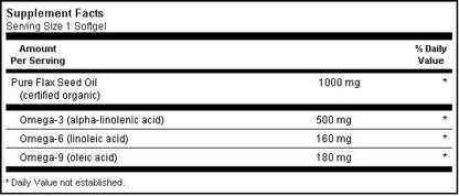 Bluebonnet Certified Organic Flax Seed Oil 1000mg 100 softgels Label