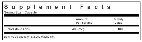 Bluebonnet Folic Acid 400mcg 90 capsules label