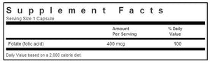 Bluebonnet Folic Acid 400mcg 90 capsules label