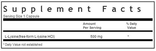 Bluebonnet L-Lysine 500mg 100 capsules Label
