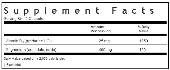 Bluebonnet Magnesium Plus B-6 90 capsules Label