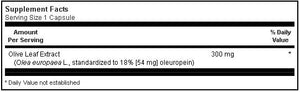 Bluebonnet Standardized Olive Leaf Herb Extract 60 Capsules Label