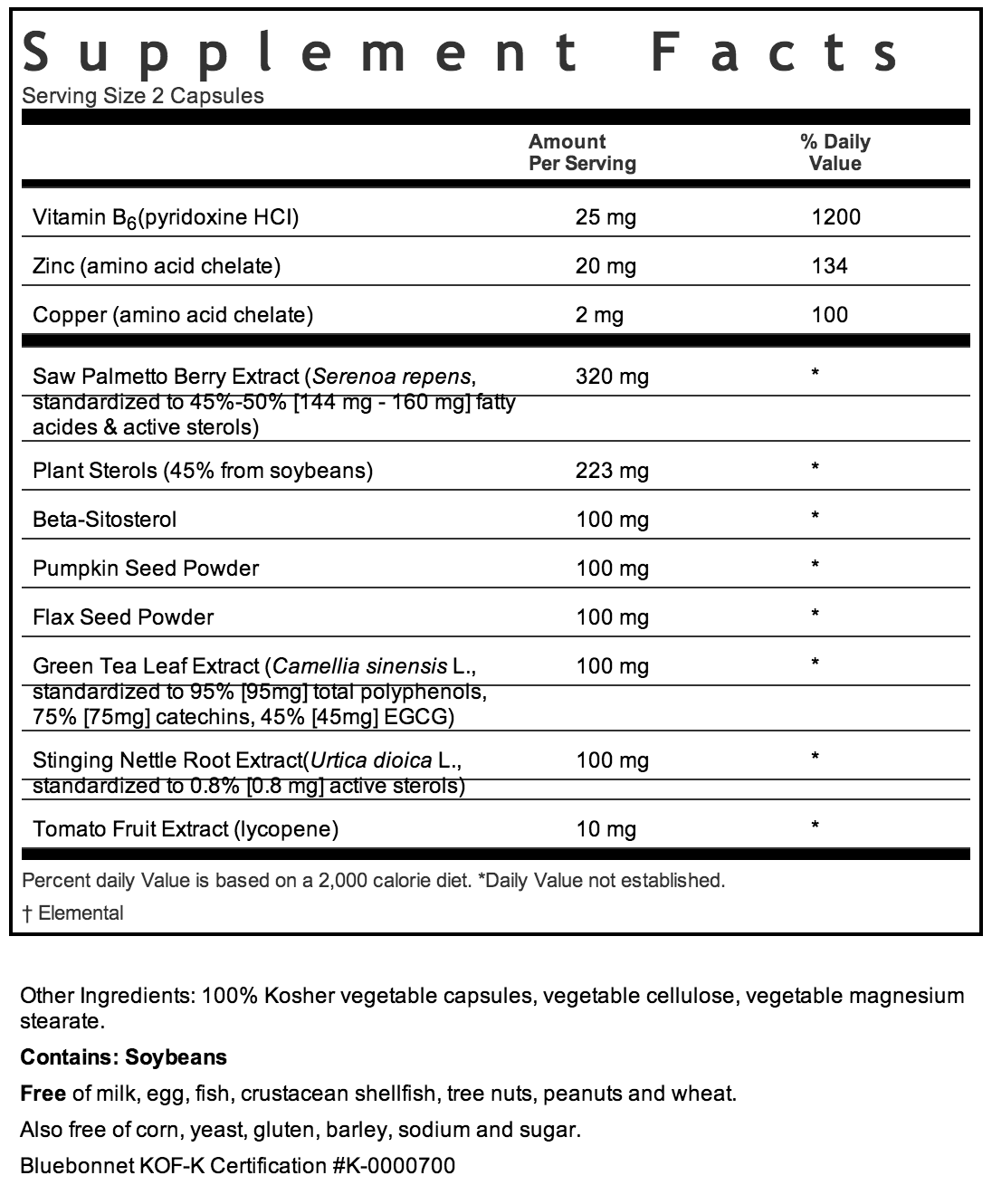 Bluebonnet MPX 1000 Supplement Facts