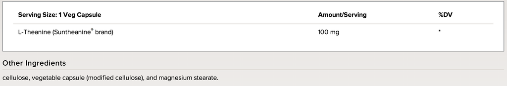 Integrative Therapeutics L-Theanine Supplement Facts