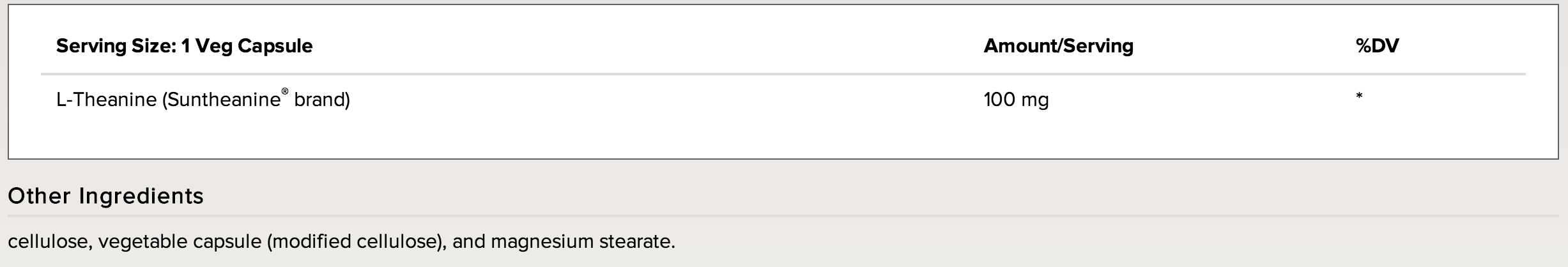 Integrative Therapeutics L-Theanine Supplement Facts