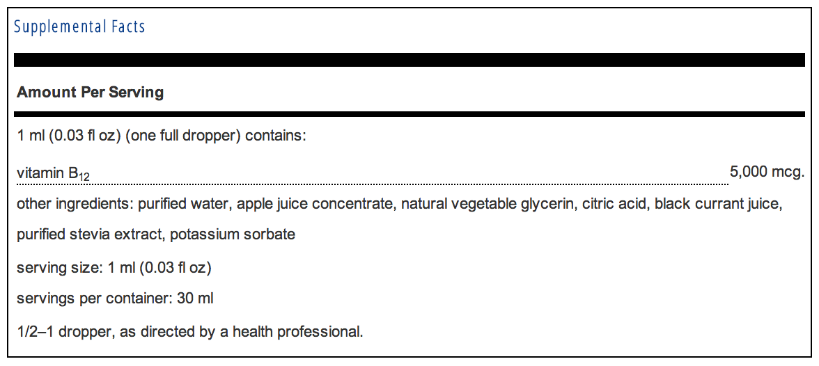 Pure Encapsulations B12 5000 Supplement Facts