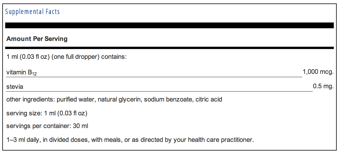 Pure Encapsulations B12 Supplement Facts