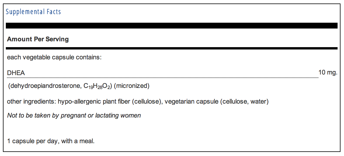 Pure Encapsulations DHEA 10mg Supplement Facts