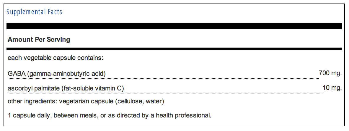 Pure Encapsulations GABA Supplement Facts