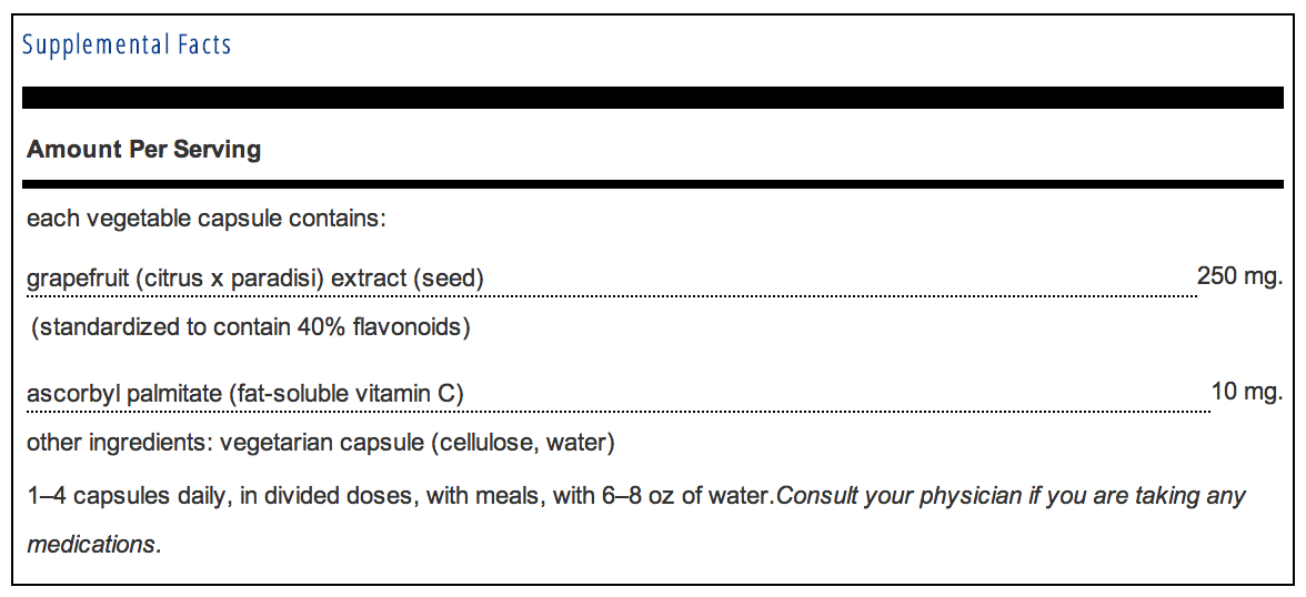 Pure Encapsulations Grapefruit Seed Extract Supplement Facts