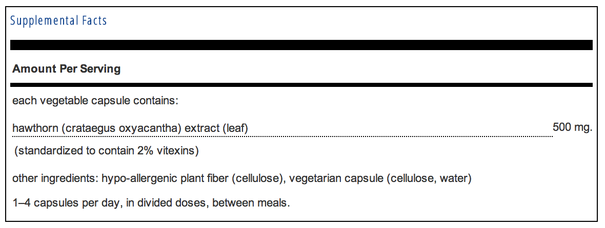 Pure Encapsulations Hawthorn Extract Supplement Facts