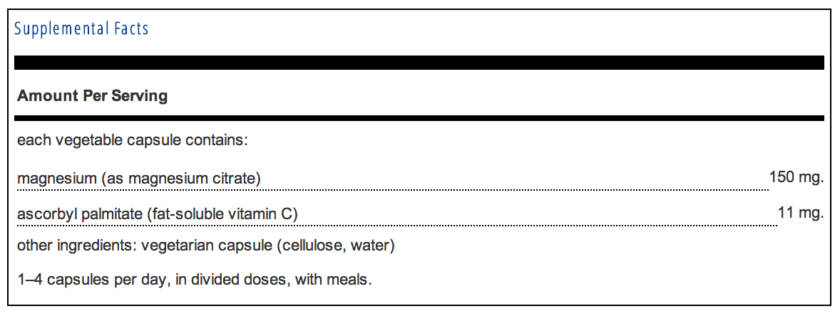 Pure Encapsulations Magnesium (citrate) Supplement Facts