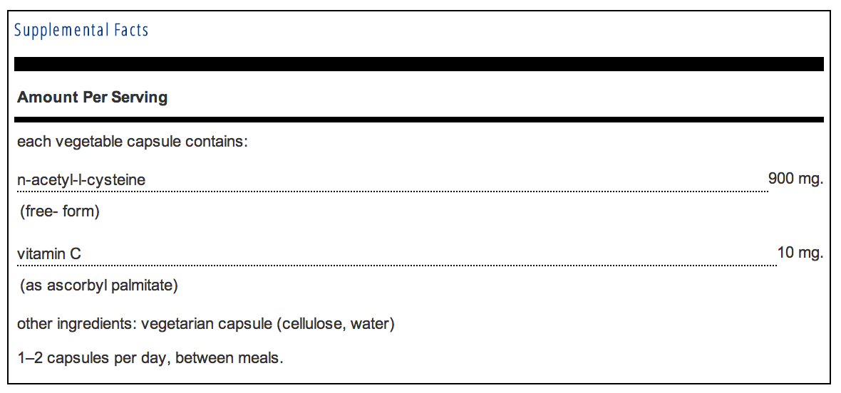 Pure Encapsulations NAC (N-Acetyl-l-Cysteine) 900mg Supplement Facts