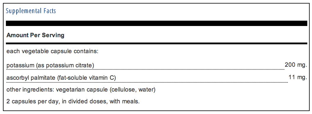 Pure Encapsulations Potassium (citrate) Supplement Facts