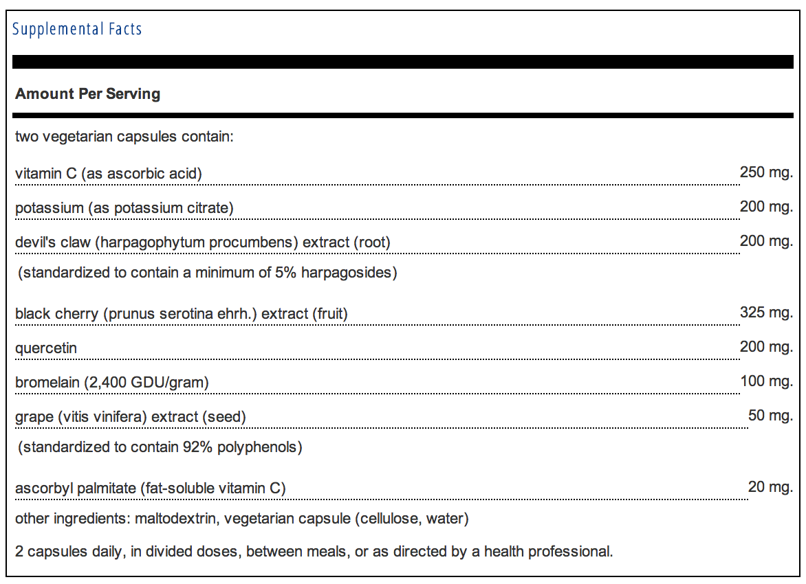 Pure Encapsulations Uric Acid Formula Supplement Facts