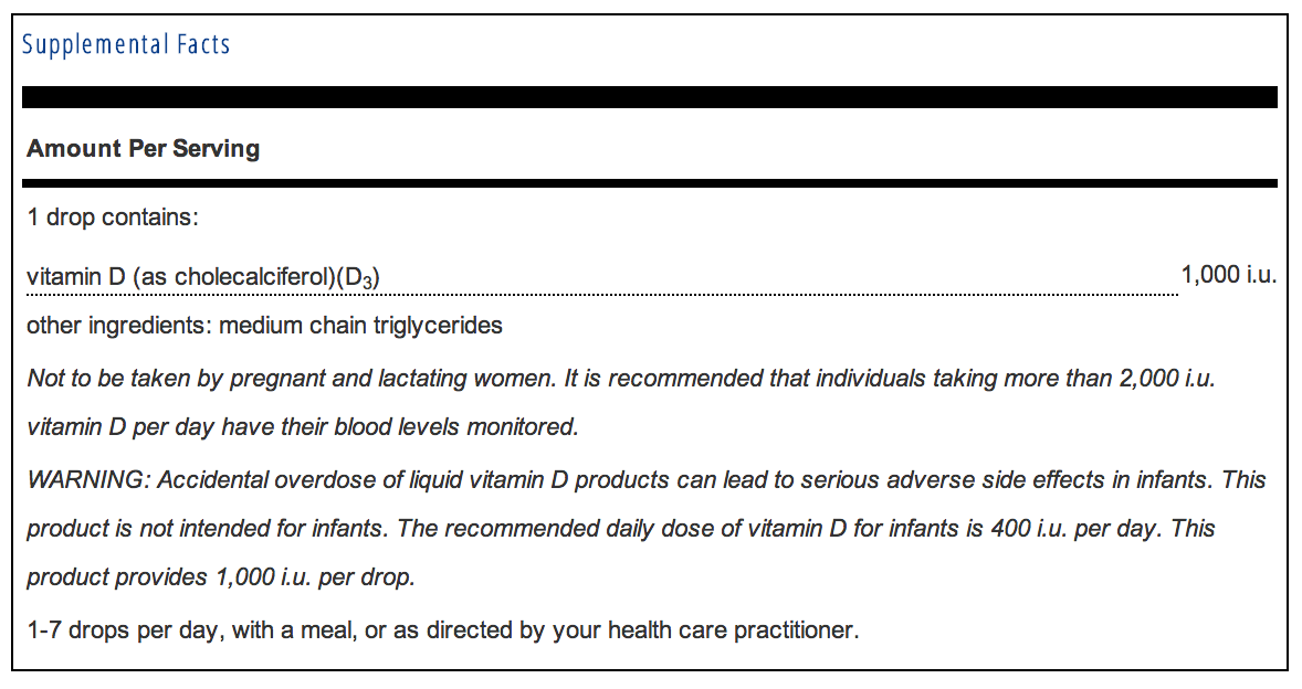 Pure Encapsulations Vitamin D3 Liquid Supplement Facts