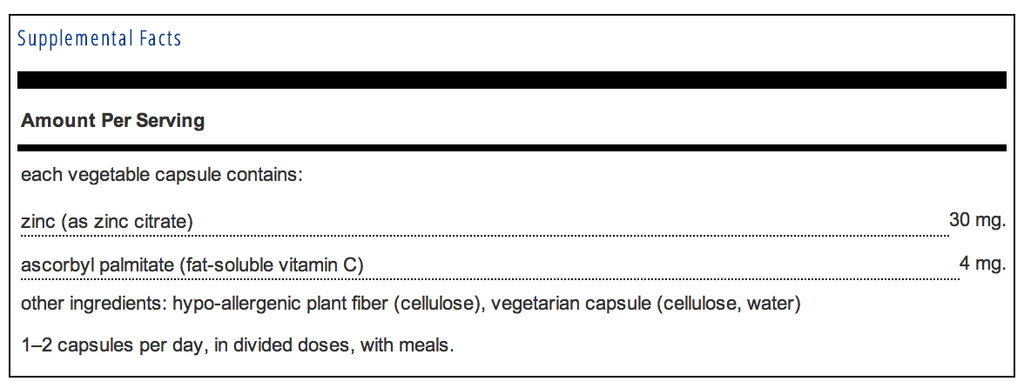 Pure Encapsulations Zinc (citrate) Supplement Facts
