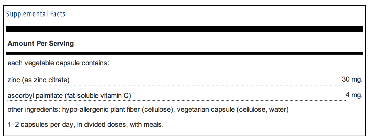 Pure Encapsulations Zinc (citrate) Supplement Facts